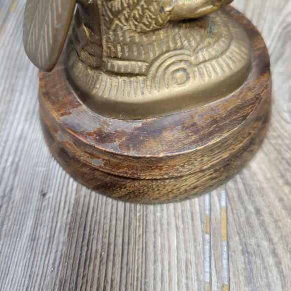 Vintage Brass Eagle Paperweight, Wood Base Figurine - Picture 6 of 8